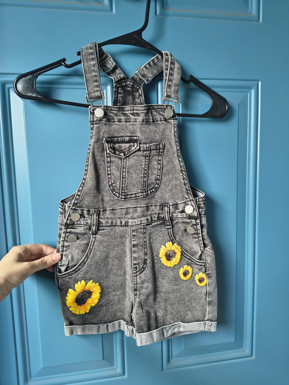 Kids Sunflower Denim Short Overalls - Gray
